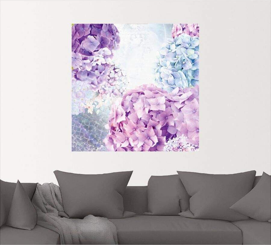 Artland Artprint Blauw en pink hortensia als artprint op linnen muursticker in verschillende maten - Foto 4