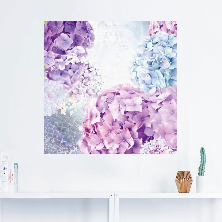 Artland Artprint Blauw en pink hortensia als artprint op linnen muursticker in verschillende maten