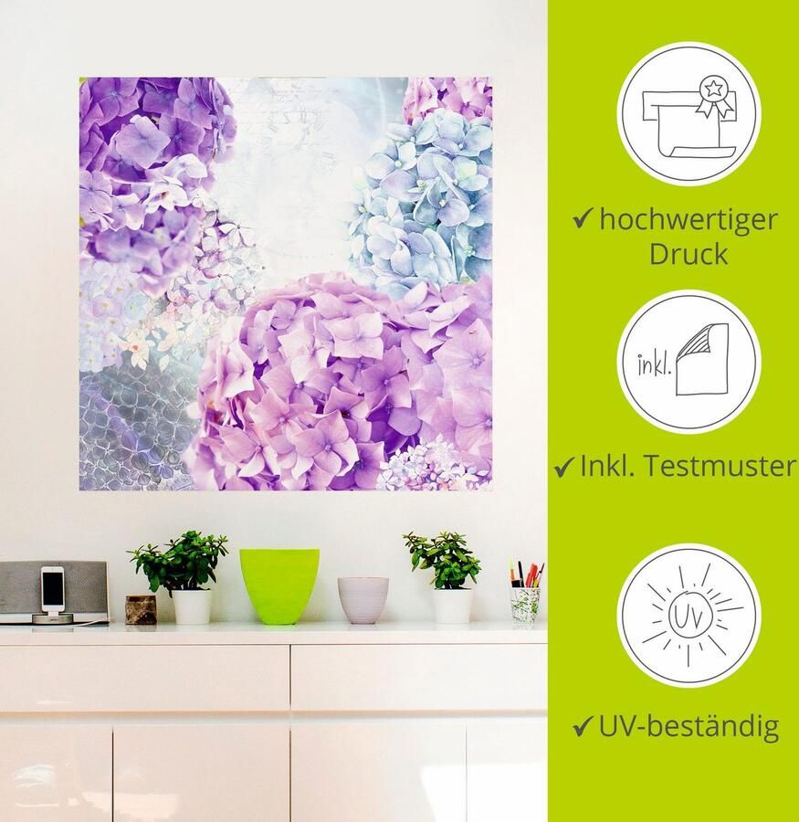 Artland Artprint Blauw en pink hortensia als artprint op linnen muursticker in verschillende maten - Foto 2