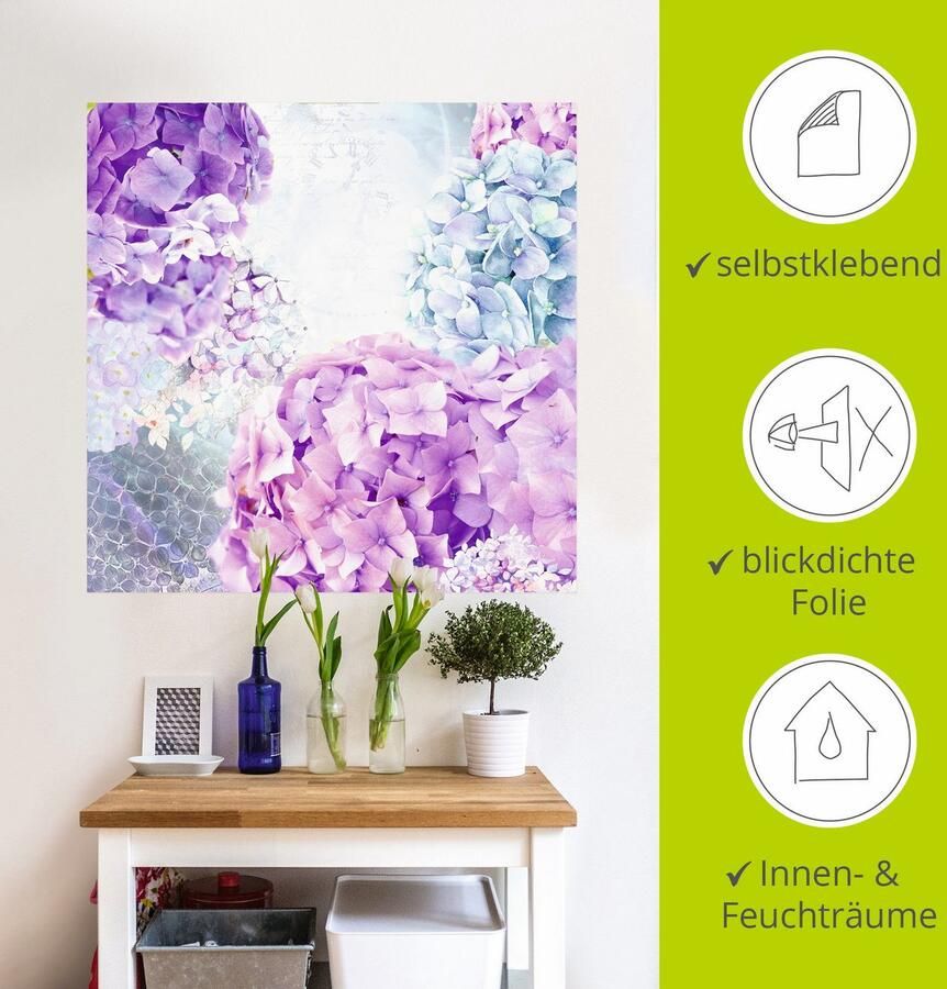 Artland Artprint Blauw en pink hortensia als artprint op linnen muursticker in verschillende maten - Foto 3
