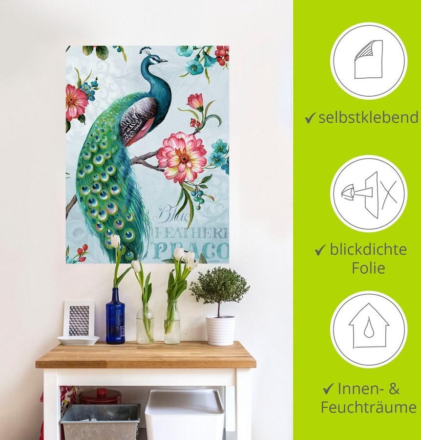 Artland Artprint Blauw gevederde pauw als artprint op linnen poster muursticker in verschillende maten - Foto 3