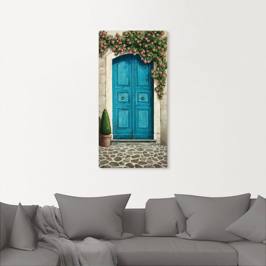Artland Artprint Blauwe deur met klimrozen als artprint van aluminium artprint voor buiten artprint op linnen poster muursticker - Foto 2