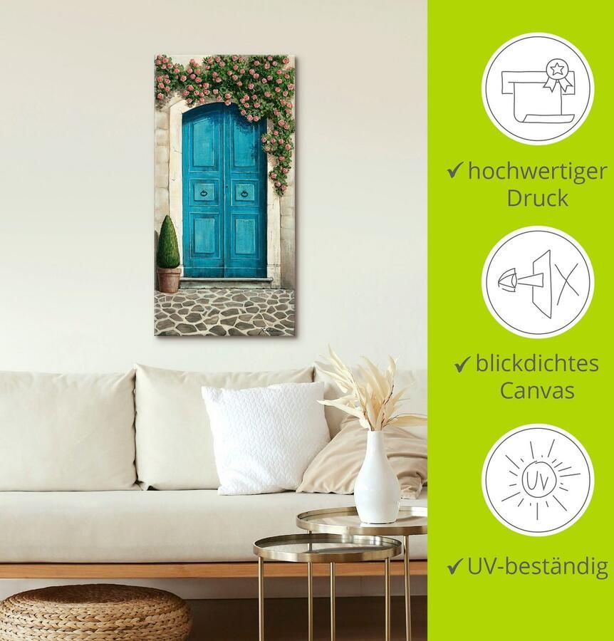 Artland Artprint Blauwe deur met klimrozen als artprint van aluminium artprint voor buiten artprint op linnen poster muursticker - Foto 4