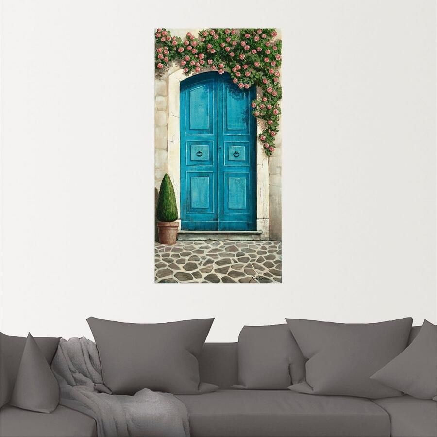 Artland Artprint Blauwe deur met klimrozen als artprint van aluminium artprint voor buiten artprint op linnen poster muursticker - Foto 2