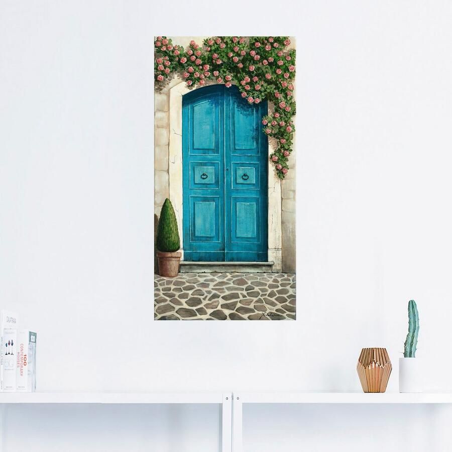 Artland Artprint Blauwe deur met klimrozen als artprint van aluminium artprint voor buiten artprint op linnen poster muursticker - Foto 3