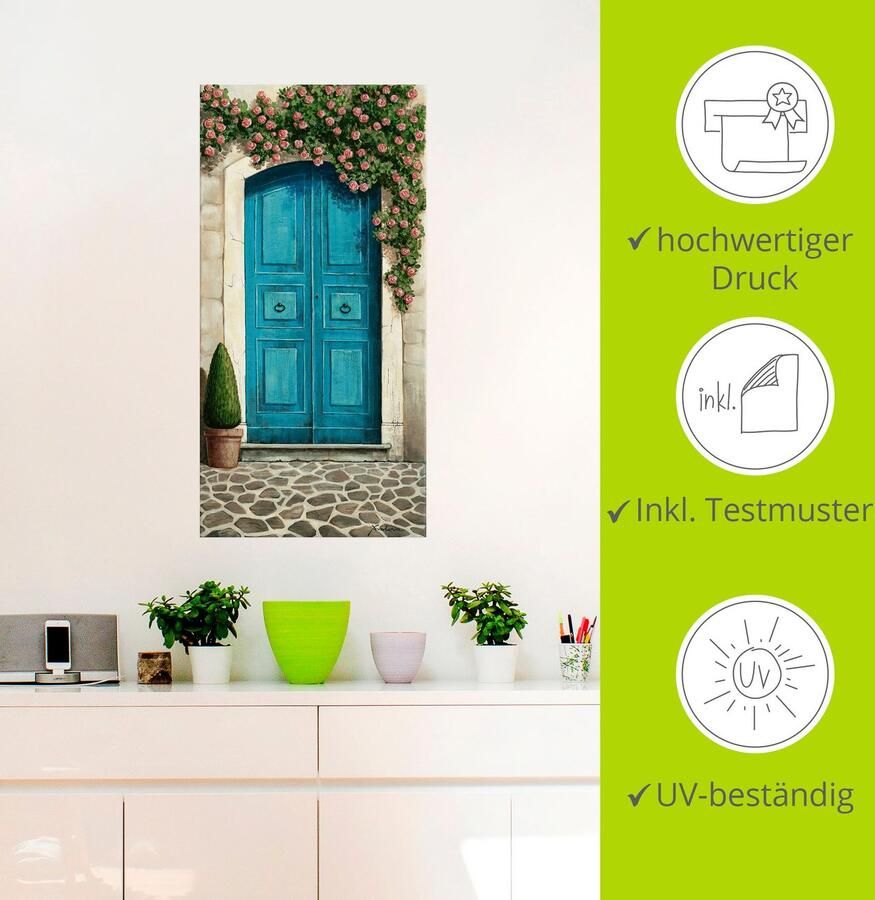 Artland Artprint Blauwe deur met klimrozen als artprint van aluminium artprint voor buiten artprint op linnen poster muursticker - Foto 4