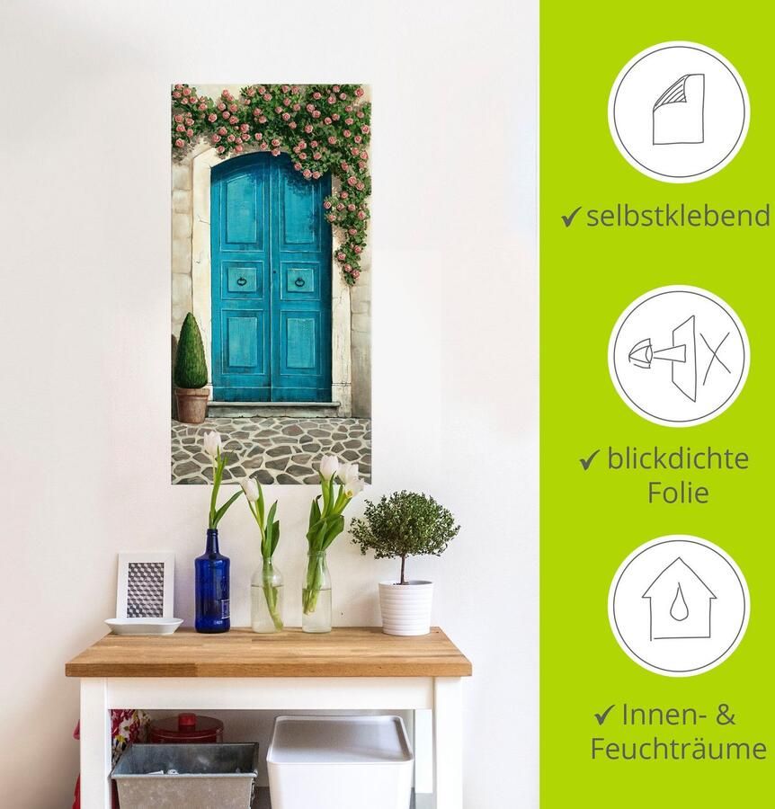 Artland Artprint Blauwe deur met klimrozen als artprint van aluminium artprint voor buiten artprint op linnen poster muursticker - Foto 5