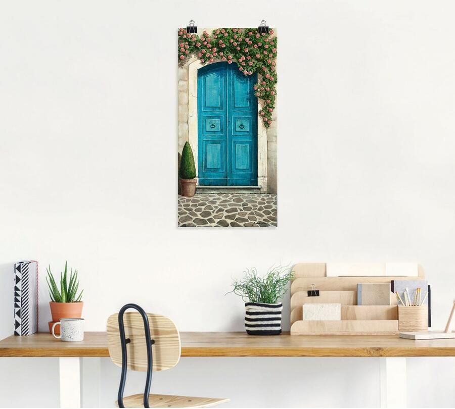 Artland Artprint Blauwe deur met klimrozen als artprint van aluminium artprint voor buiten artprint op linnen poster muursticker - Foto 4