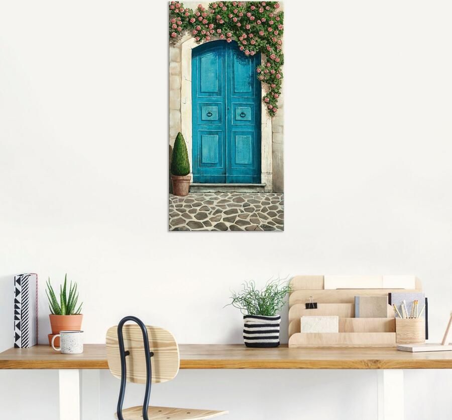 Artland Artprint Blauwe deur met klimrozen als artprint van aluminium artprint voor buiten artprint op linnen poster muursticker - Foto 5