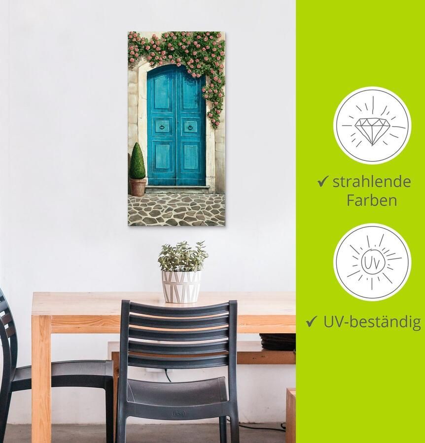 Artland Artprint Blauwe deur met klimrozen als artprint van aluminium artprint voor buiten artprint op linnen poster muursticker - Foto 3