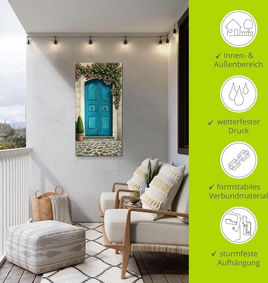 Artland Artprint Blauwe deur met klimrozen als artprint van aluminium artprint voor buiten artprint op linnen poster muursticker - Foto 4