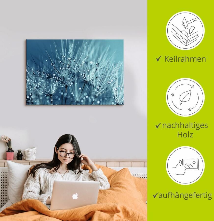 Artland Artprint Blauwe glinsterende pluizenbol als artprint op linnen poster in verschillende formaten maten