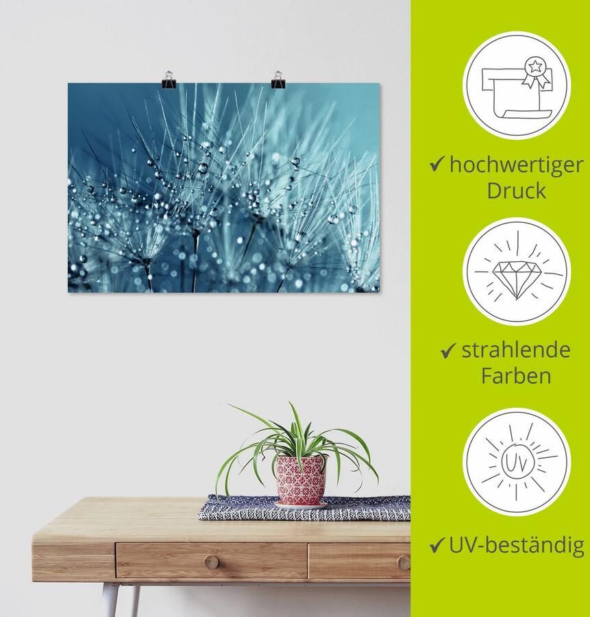 Artland Artprint Blauwe glinsterende pluizenbol als artprint op linnen poster in verschillende formaten maten - Foto 3