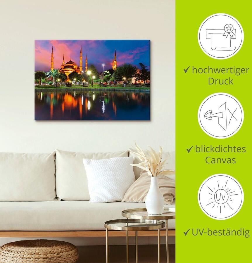 Artland Artprint Blauwe moskee in Istanbul Turkije als artprint op linnen poster in verschillende formaten maten - Foto 3