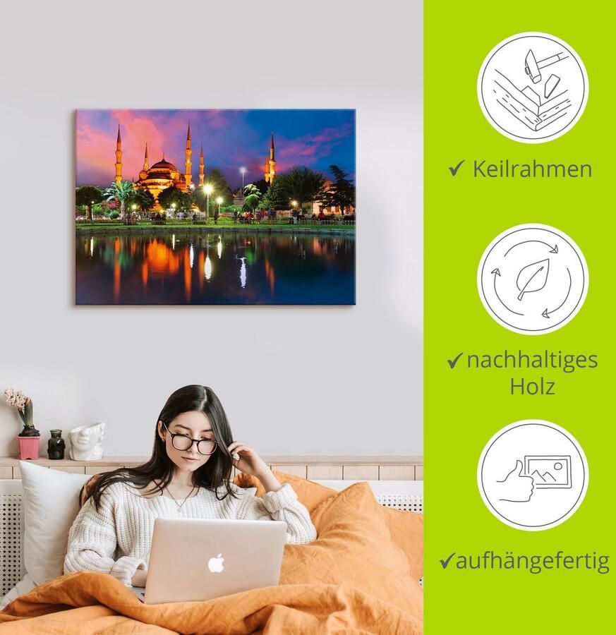 Artland Artprint Blauwe moskee in Istanbul Turkije als artprint op linnen poster in verschillende formaten maten - Foto 2