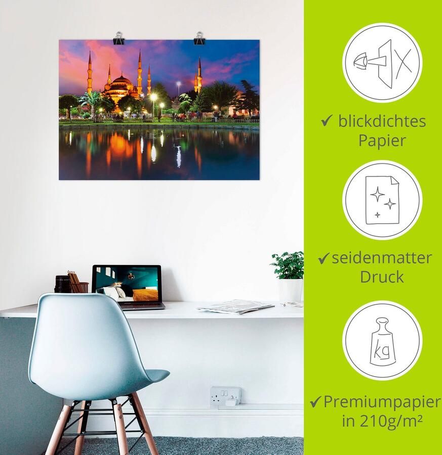 Artland Artprint Blauwe moskee in Istanbul Turkije als artprint op linnen poster in verschillende formaten maten - Foto 3