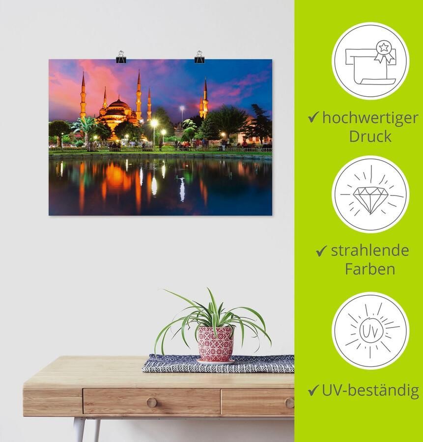 Artland Artprint Blauwe moskee in Istanbul Turkije als artprint op linnen poster in verschillende formaten maten - Foto 4