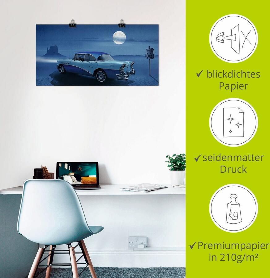 Artland Artprint Blauwe nacht op Route 66 als artprint op linnen poster in verschillende formaten maten - Foto 2