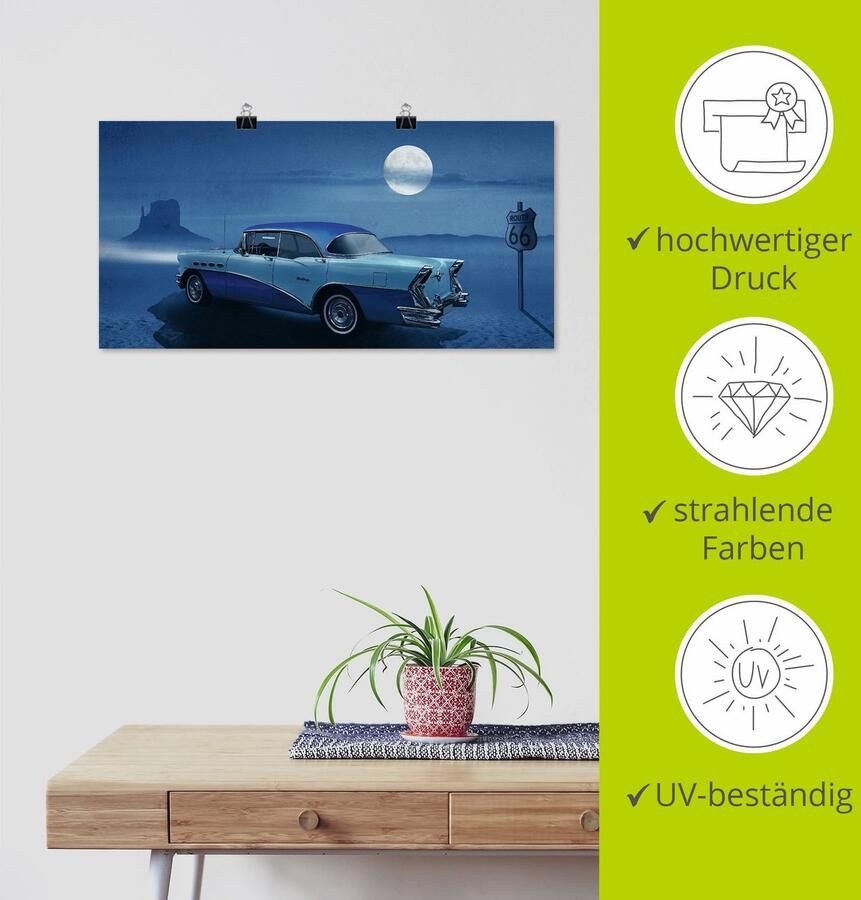 Artland Artprint Blauwe nacht op Route 66 als artprint op linnen poster in verschillende formaten maten - Foto 3