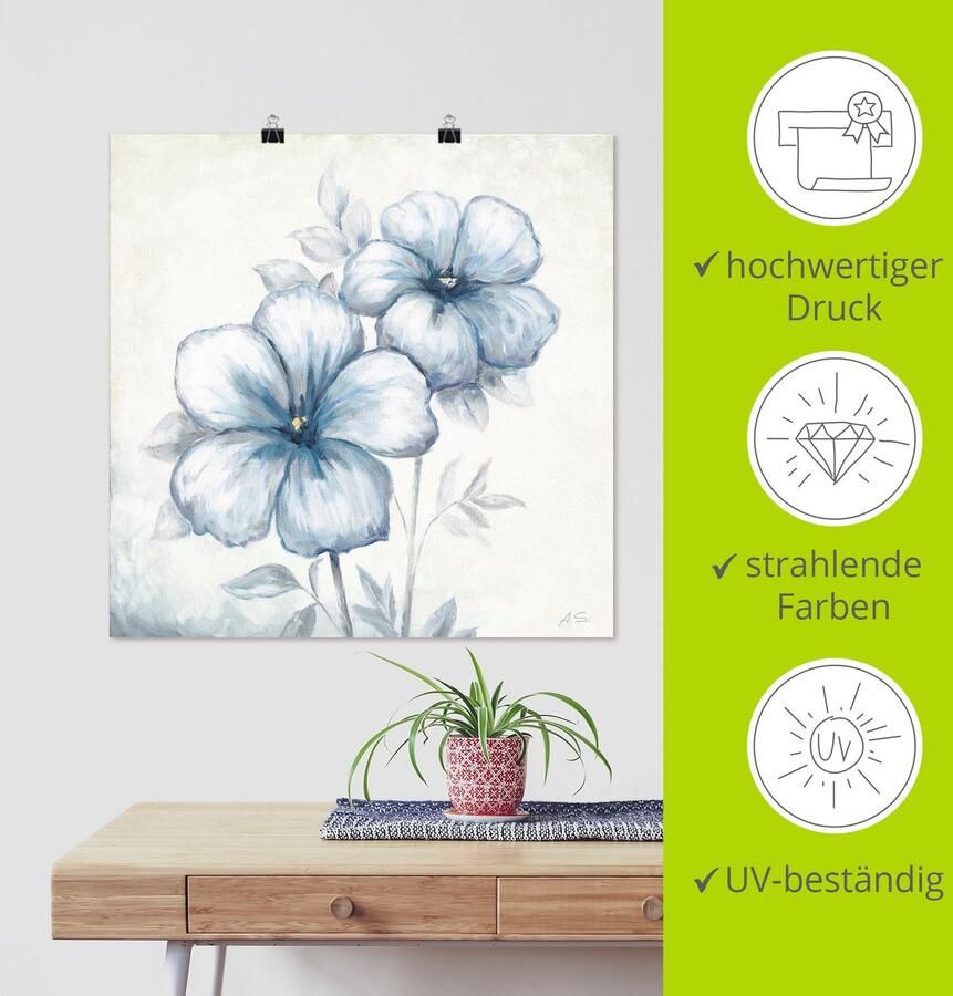 Artland Artprint Blauwe papaver als artprint op linnen poster muursticker in verschillende maten - Foto 4