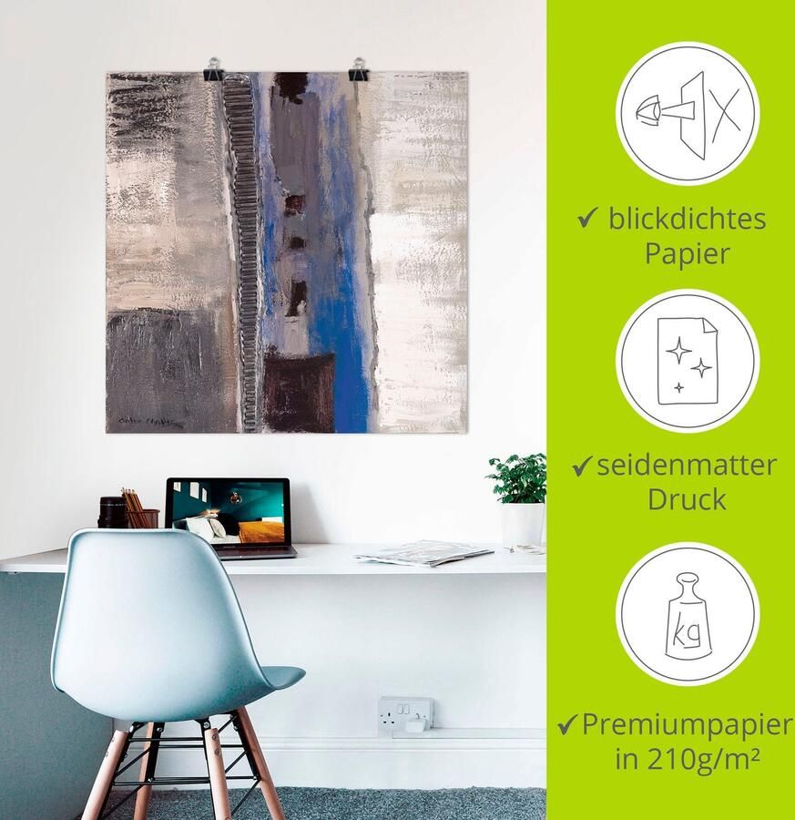 Artland Artprint Blauw zilverkleur Abstract II als artprint op linnen poster in verschillende formaten maten - Foto 4