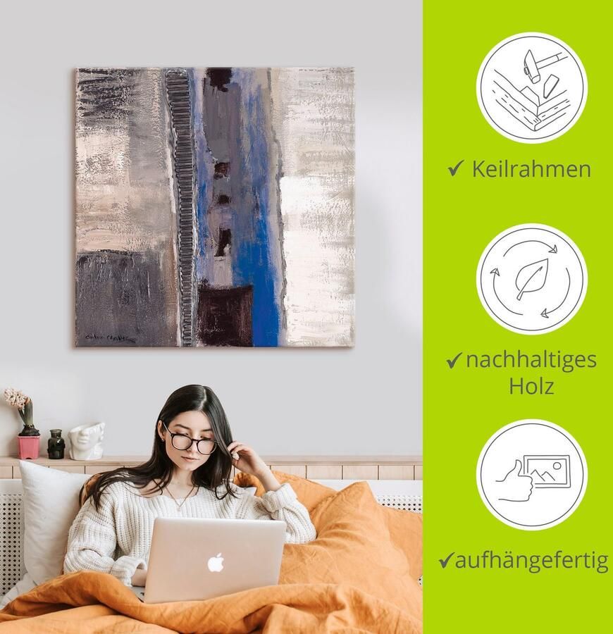 Artland Artprint Blauw zilverkleur Abstract II als artprint op linnen poster in verschillende formaten maten - Foto 2