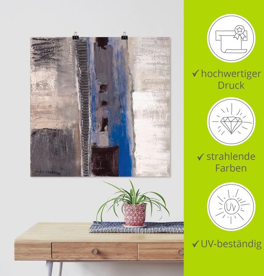 Artland Artprint Blauw zilverkleur Abstract II als artprint op linnen poster in verschillende formaten maten - Foto 5