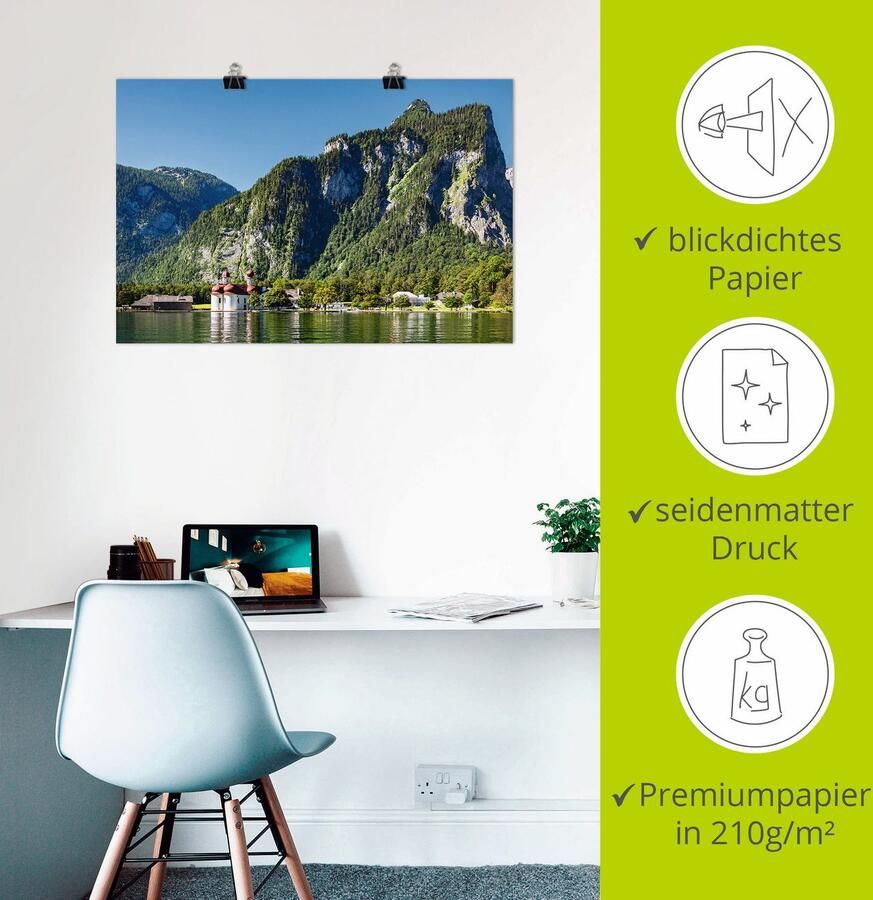 Artland Artprint Blik op de Königssee als artprint van aluminium artprint voor buiten artprint op linnen poster in verschillende maten. maten - Foto 2