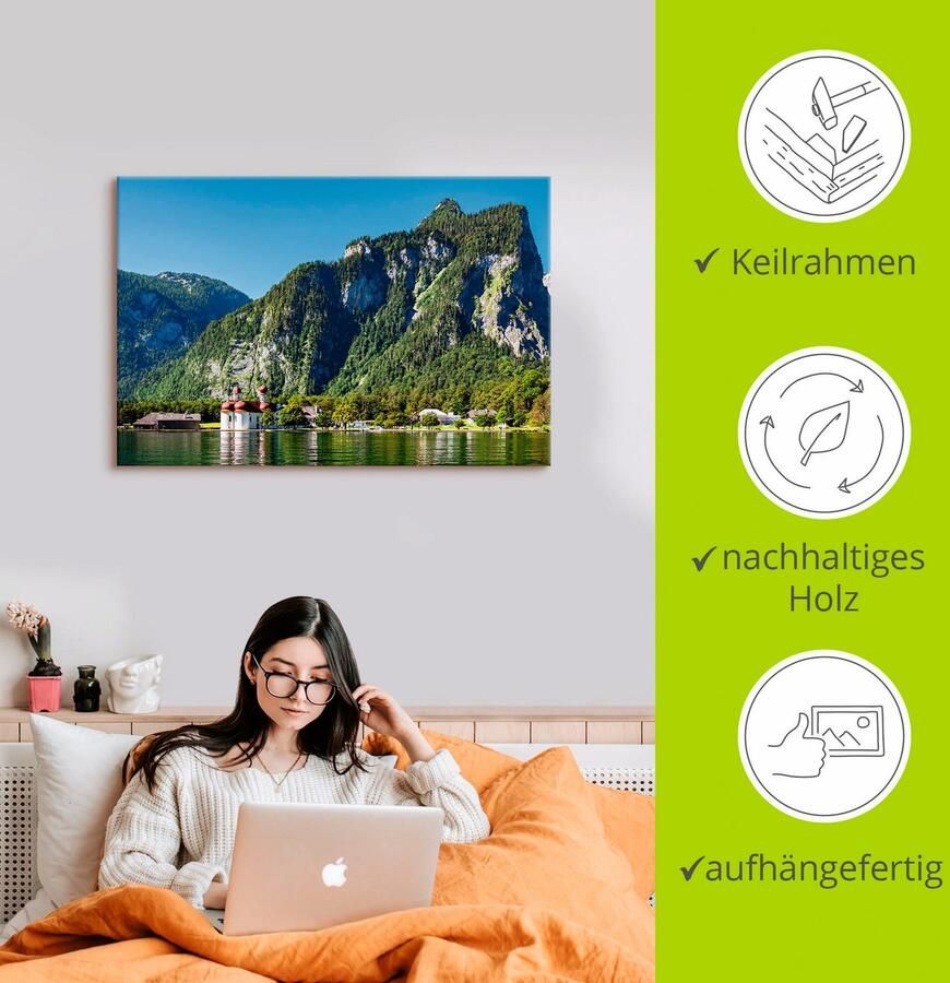 Artland Artprint Blik op de Königssee als artprint van aluminium artprint voor buiten artprint op linnen poster in verschillende maten. maten - Foto 2