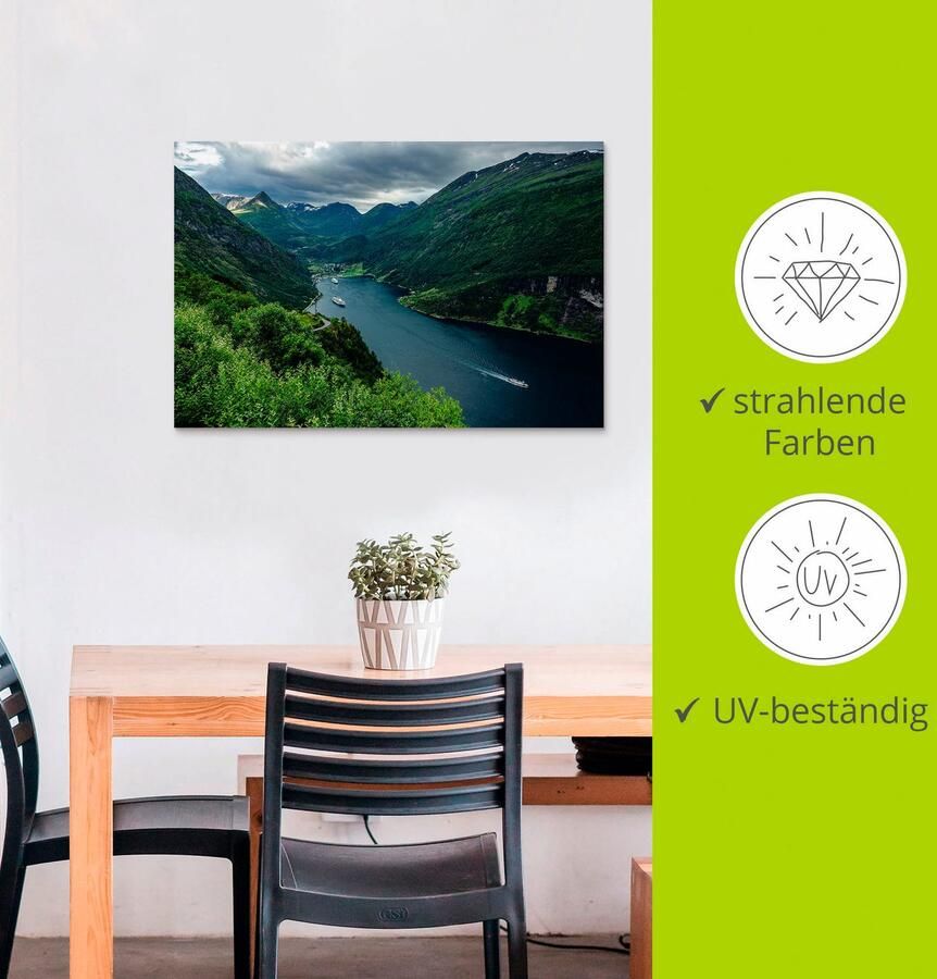 Artland Artprint Blik op het Geirangerfjord Noorwegen als artprint van aluminium artprint voor buiten artprint op linnen poster in verschillende maten. maten - Foto 3