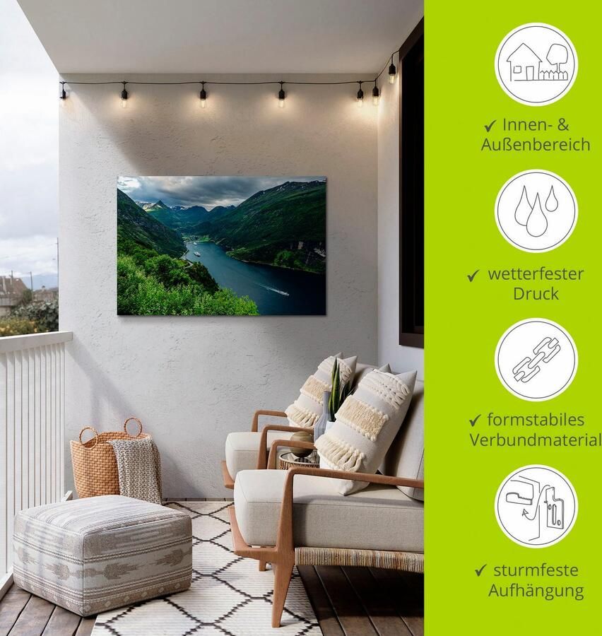 Artland Artprint Blik op het Geirangerfjord Noorwegen als artprint van aluminium artprint voor buiten artprint op linnen poster in verschillende maten. maten - Foto 4