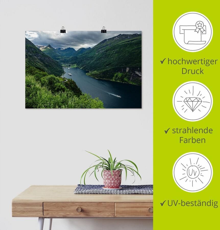 Artland Artprint Blik op het Geirangerfjord Noorwegen als artprint van aluminium artprint voor buiten artprint op linnen poster in verschillende maten. maten - Foto 3