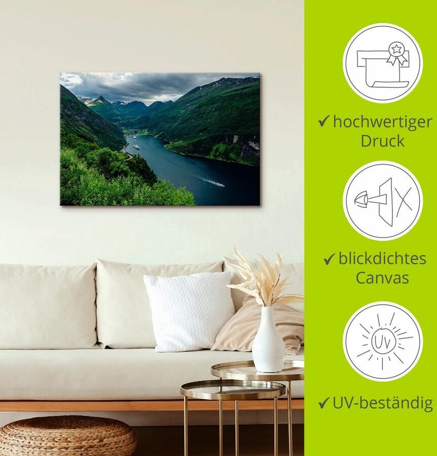 Artland Artprint Blik op het Geirangerfjord Noorwegen als artprint van aluminium artprint voor buiten artprint op linnen poster in verschillende maten. maten - Foto 2