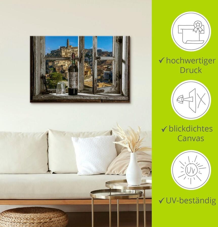 Artland Artprint Blik uit het raam Matera Italië als artprint van aluminium artprint voor buiten artprint op linnen poster muursticker - Foto 3