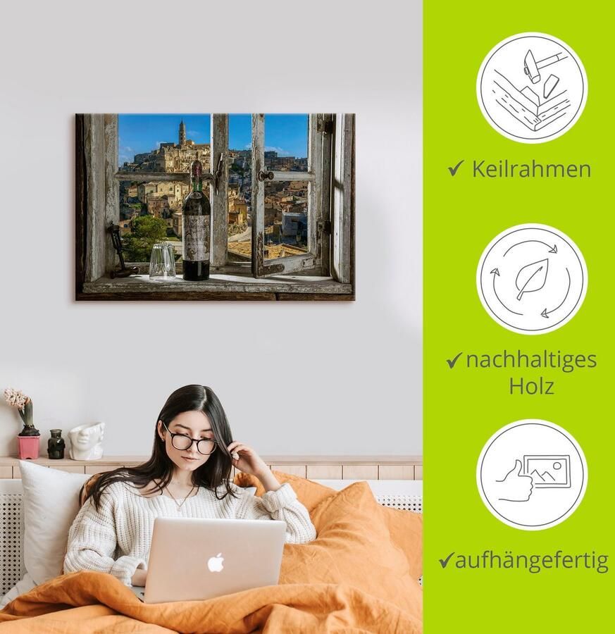 Artland Artprint Blik uit het raam Matera Italië als artprint van aluminium artprint voor buiten artprint op linnen poster muursticker - Foto 2