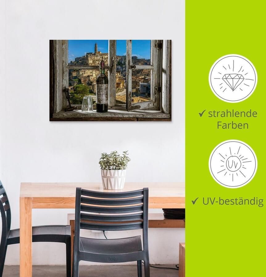 Artland Artprint Blik uit het raam Matera Italië als artprint van aluminium artprint voor buiten artprint op linnen poster muursticker - Foto 3