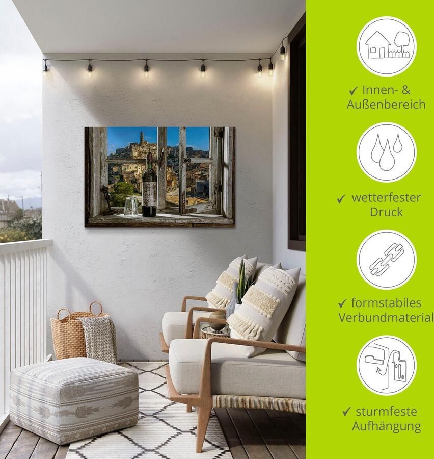 Artland Artprint Blik uit het raam Matera Italië als artprint van aluminium artprint voor buiten artprint op linnen poster muursticker - Foto 5