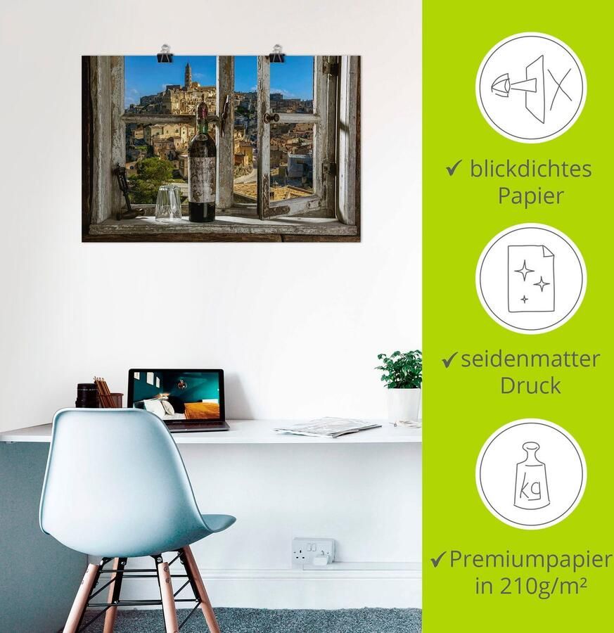 Artland Artprint Blik uit het raam Matera Italië als artprint van aluminium artprint voor buiten artprint op linnen poster muursticker - Foto 3