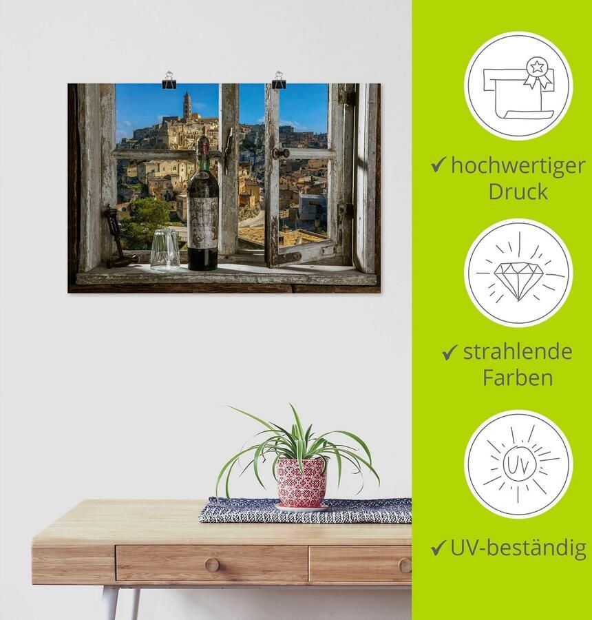 Artland Artprint Blik uit het raam Matera Italië als artprint van aluminium artprint voor buiten artprint op linnen poster muursticker - Foto 4