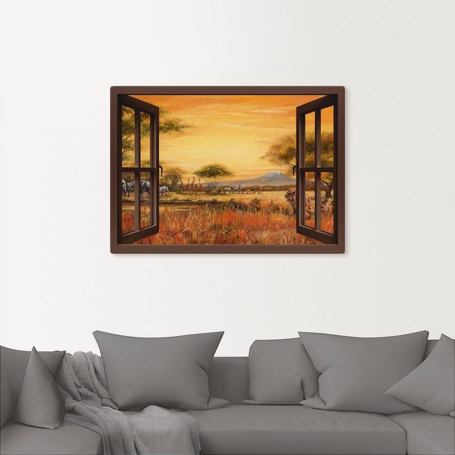 Artland Artprint op linnen Blik uit het venster Afrikaanse steppe leeuwen - Foto 2
