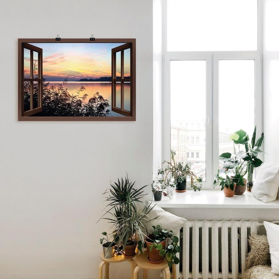 Artland Poster Blik uit het venster avondrood in het riet - Foto 2