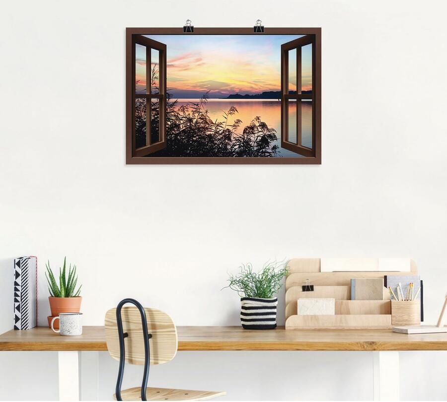 Artland Poster Blik uit het venster avondrood in het riet - Foto 5