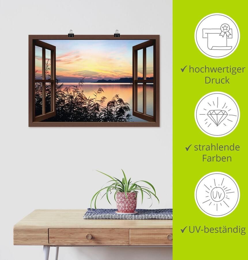 Artland Poster Blik uit het venster avondrood in het riet - Foto 4