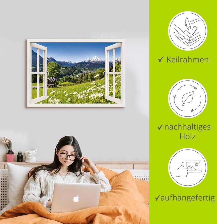 Artland Artprint Blik uit het venster Beierse Alpen als artprint van aluminium artprint op linnen muursticker of poster in verschillende maten - Foto 2