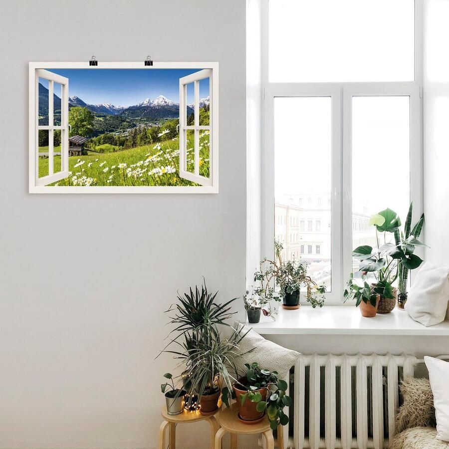 Artland Artprint Blik uit het venster Beierse Alpen als artprint van aluminium artprint op linnen muursticker of poster in verschillende maten