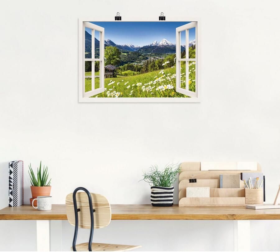 Artland Artprint Blik uit het venster Beierse Alpen als artprint van aluminium artprint op linnen muursticker of poster in verschillende maten - Foto 4