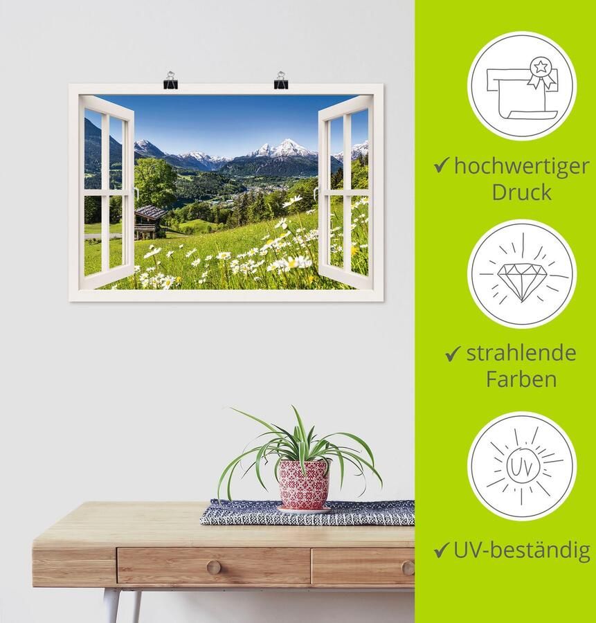 Artland Artprint Blik uit het venster Beierse Alpen als artprint van aluminium artprint op linnen muursticker of poster in verschillende maten - Foto 2