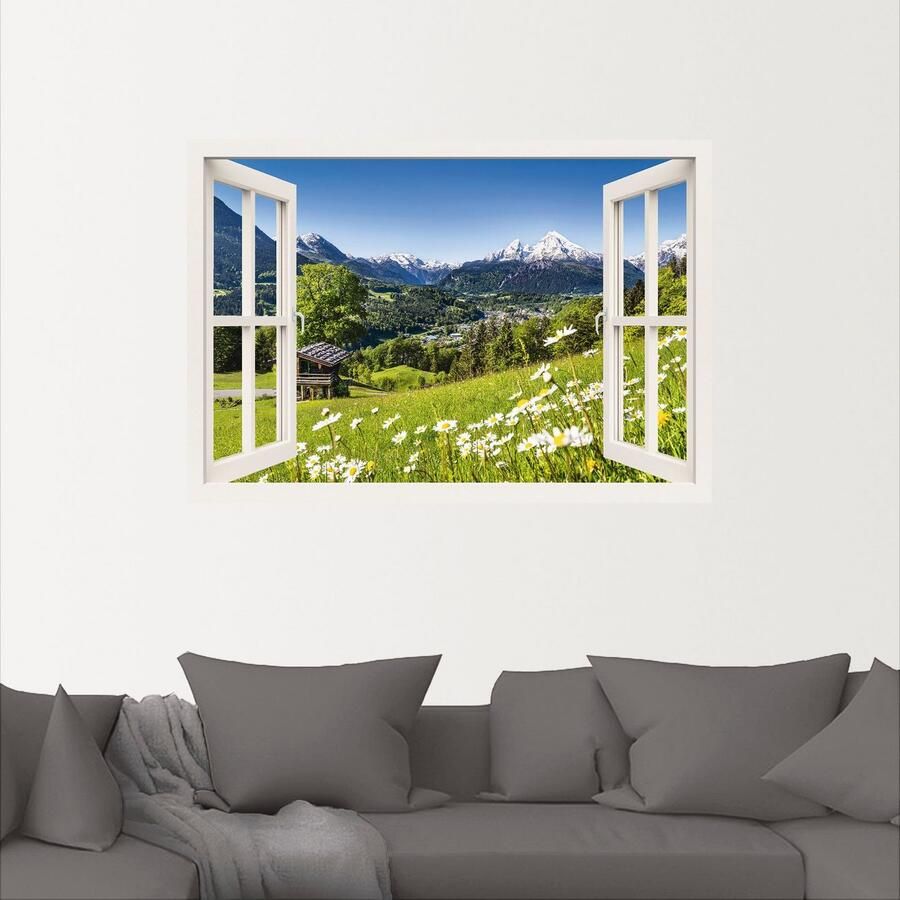 Artland Artprint Blik uit het venster Beierse Alpen als artprint van aluminium artprint op linnen muursticker of poster in verschillende maten - Foto 2