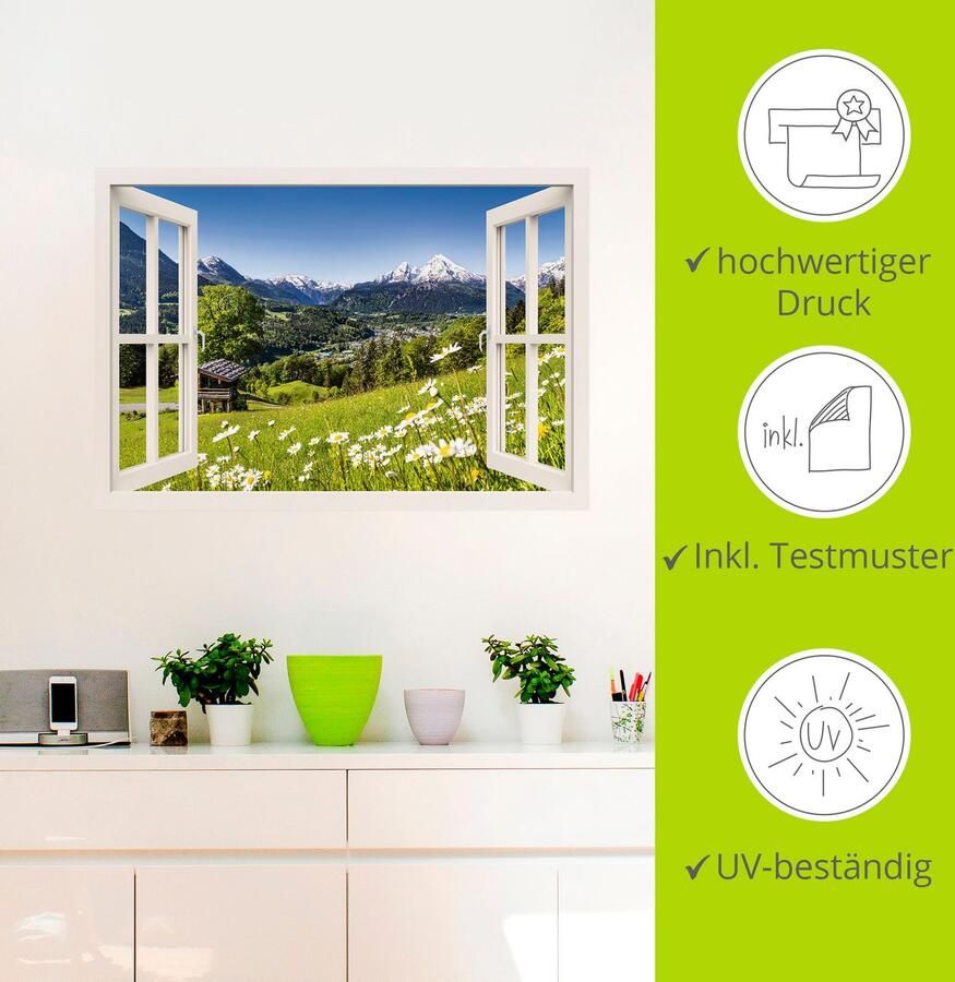 Artland Artprint Blik uit het venster Beierse Alpen als artprint van aluminium artprint op linnen muursticker of poster in verschillende maten - Foto 3