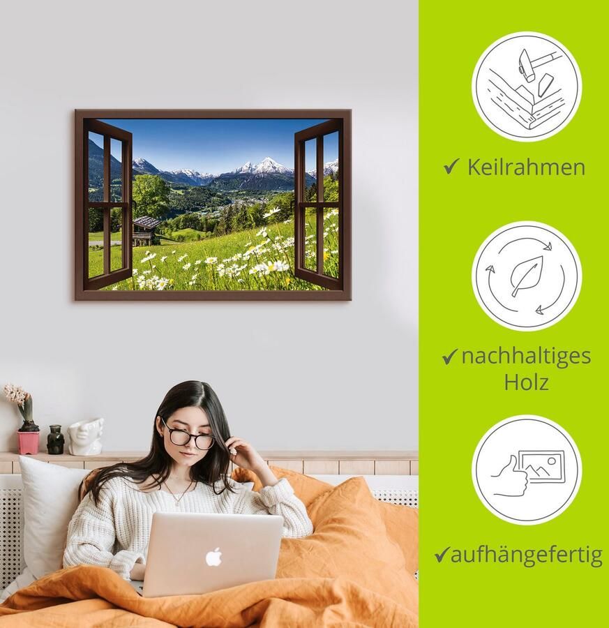 Artland Artprint Blik uit het venster Beierse Alpen als artprint van aluminium artprint voor buiten artprint op linnen poster muursticker - Foto 2